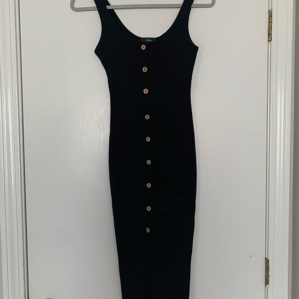 Lulu's Black Midi Dress with Button Detail